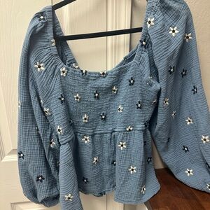 Arula Blue Floral Smocked Women's Top